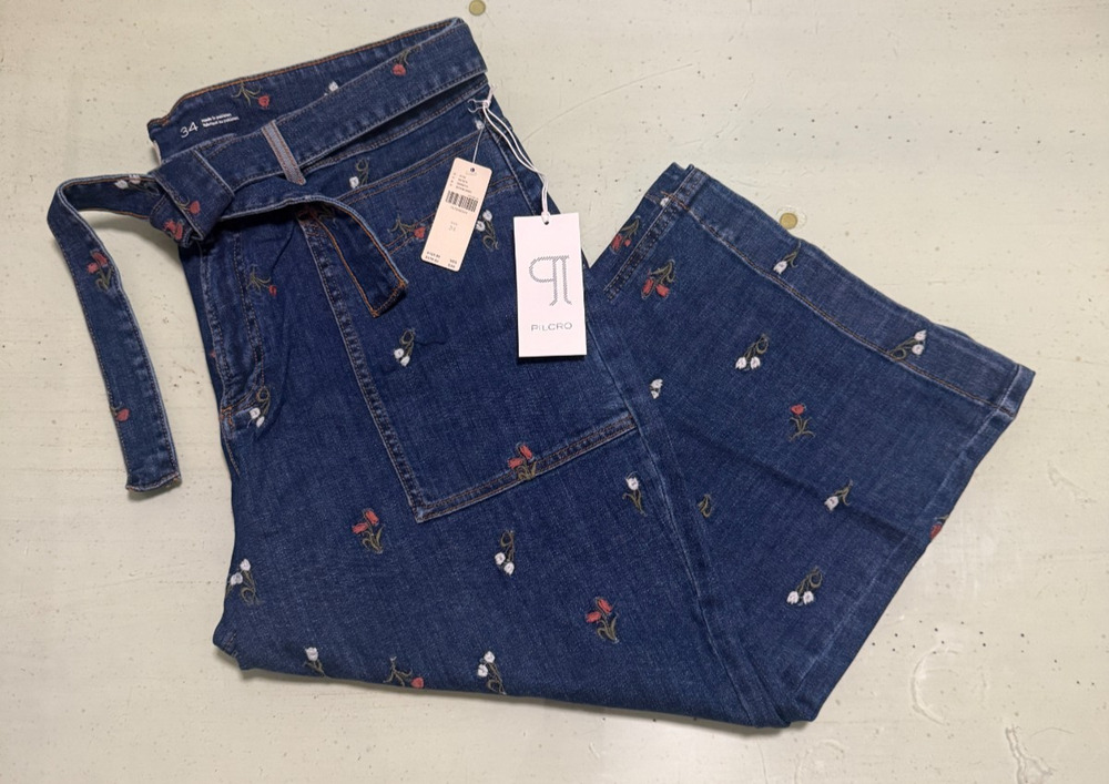 Pilcro Anthropologie Floral Embroidered Belted Jeans Women's 34 NWT